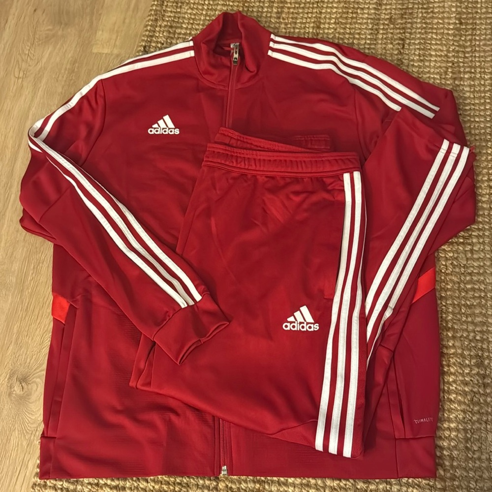 Red Adidas Tracksuit pants and jacket